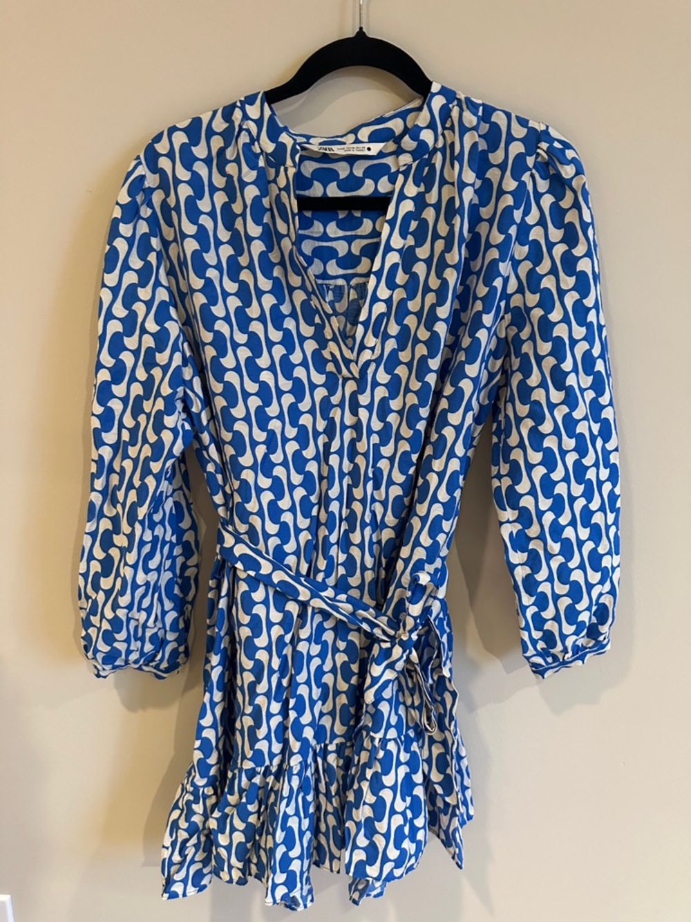 Zara Blue and White Mini Wrap Dress